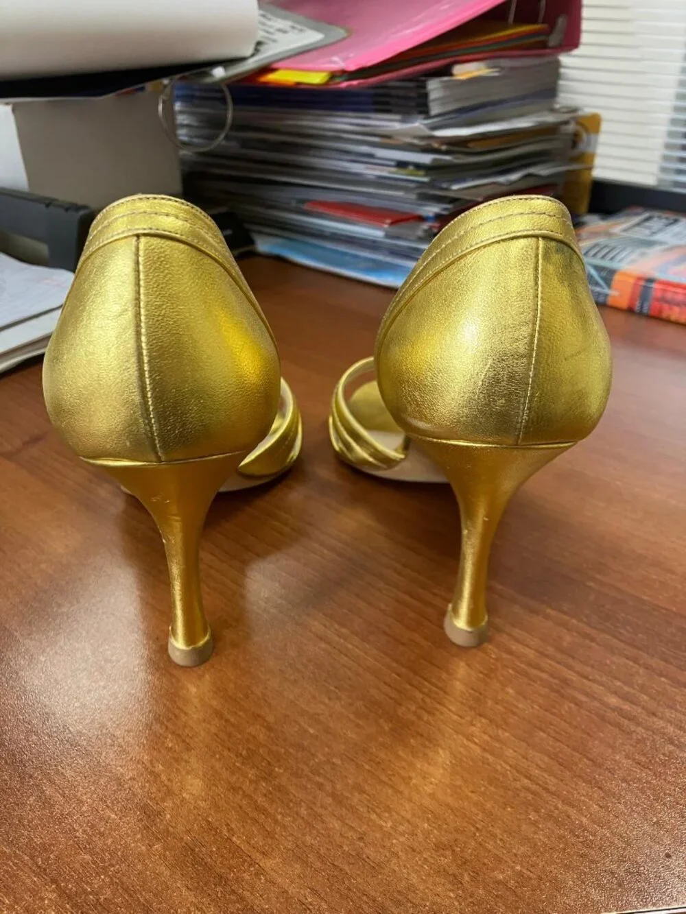 Manolo Blahnik Leather D'Orsey Gold Pump Heels